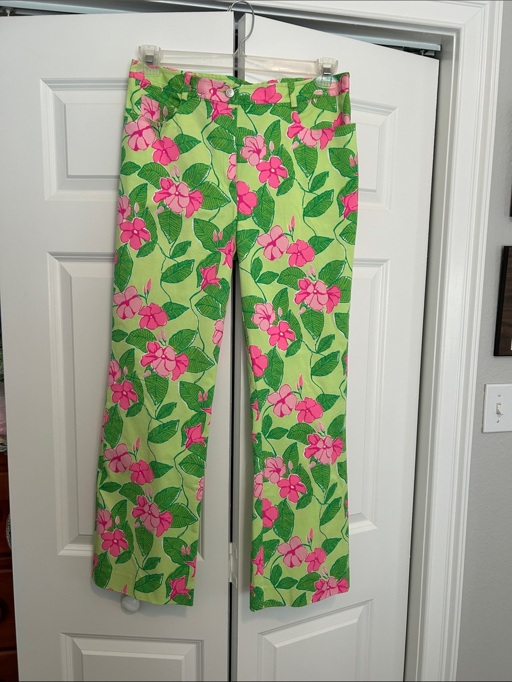 Vintage Lilly Pulitzer White Label Green & Pink Floral Pants